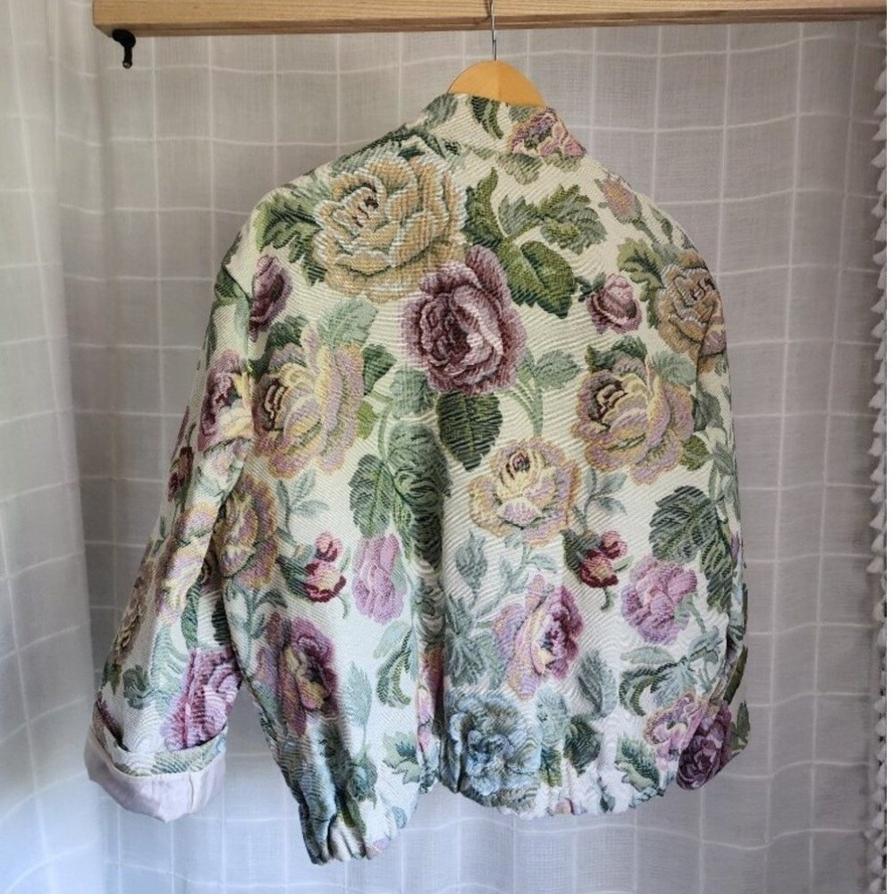 Floral Tapestry Jacket Women's Vintage Oversized Bomber Coat Size M - Picture 13 of 15